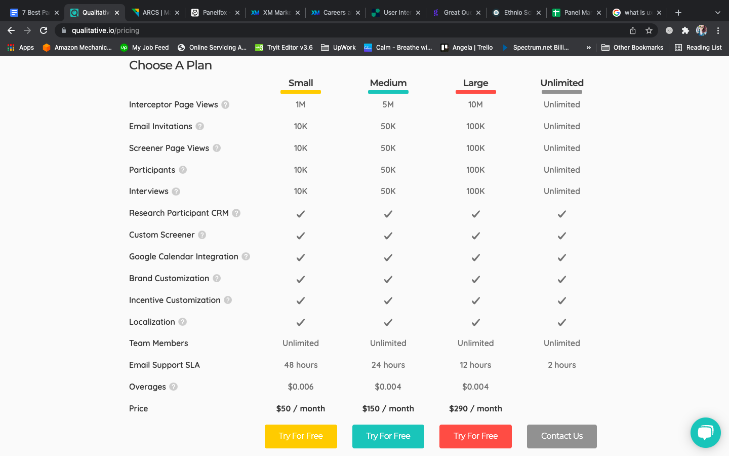 Qualitative pricing page